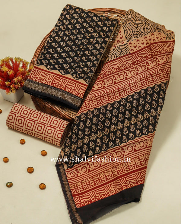 Shop unstitched bagru print maheshwari silk suits (MSL429)