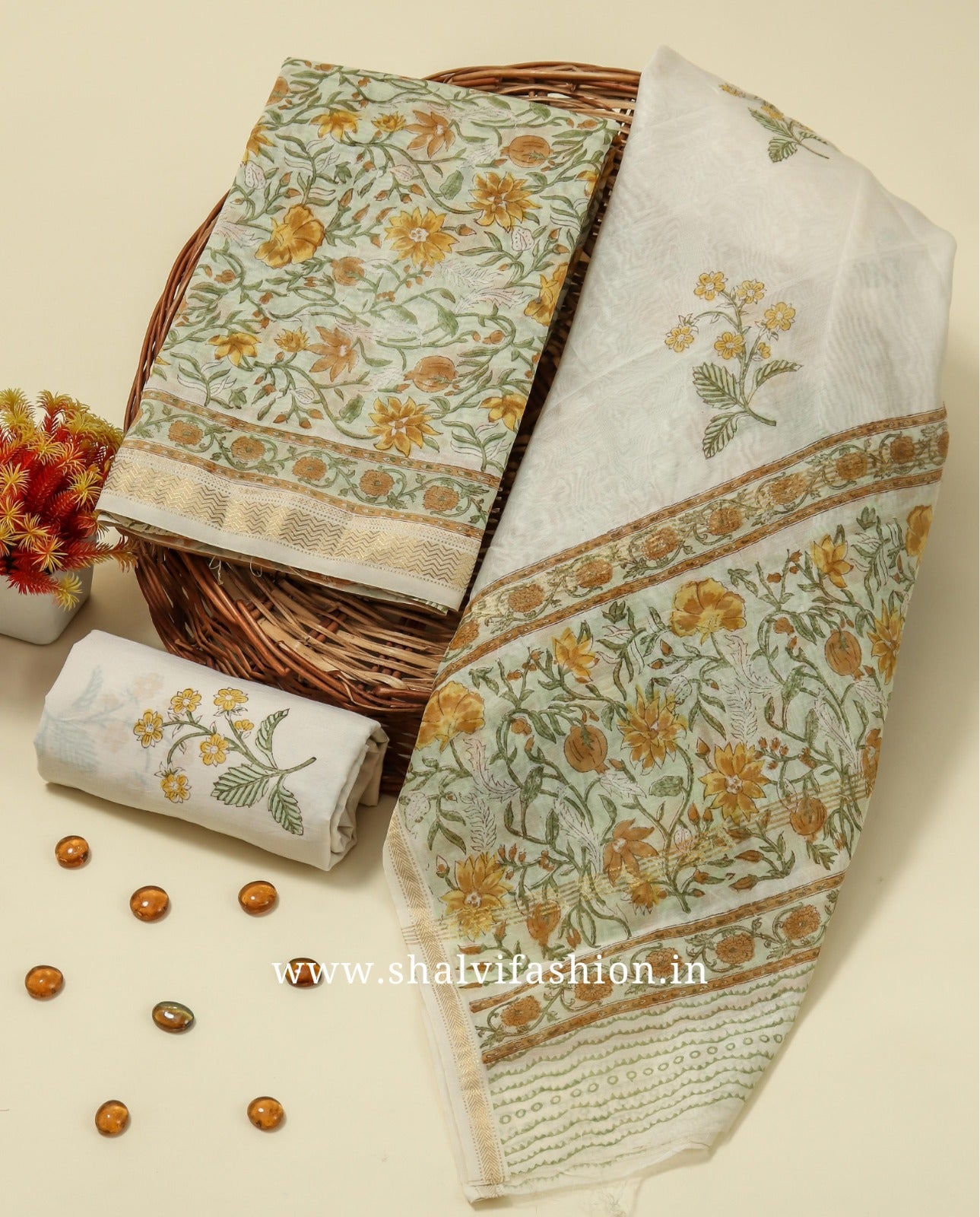 Shop unstitched block print maheshwari silk suits (MSL434)