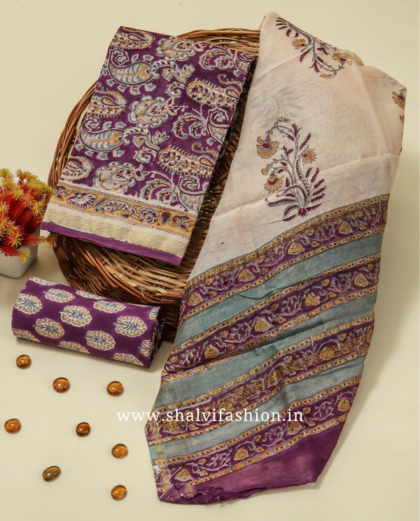 Shop unstitched block print maheshwari silk suits in jaipur (MSL437)