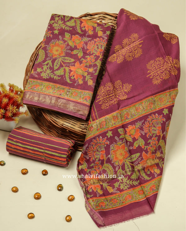 Shop traditional block print maheshwari silk suits in jaipur (MSL450)