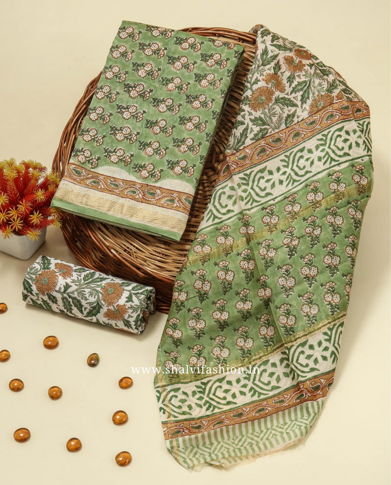 Shop green buti print maheshwari silk suit sets (MSL468)