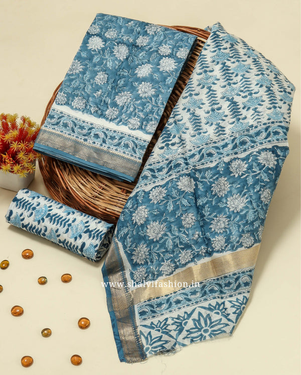 Shop unstitched block print maheshwari silk suits (MSL474)