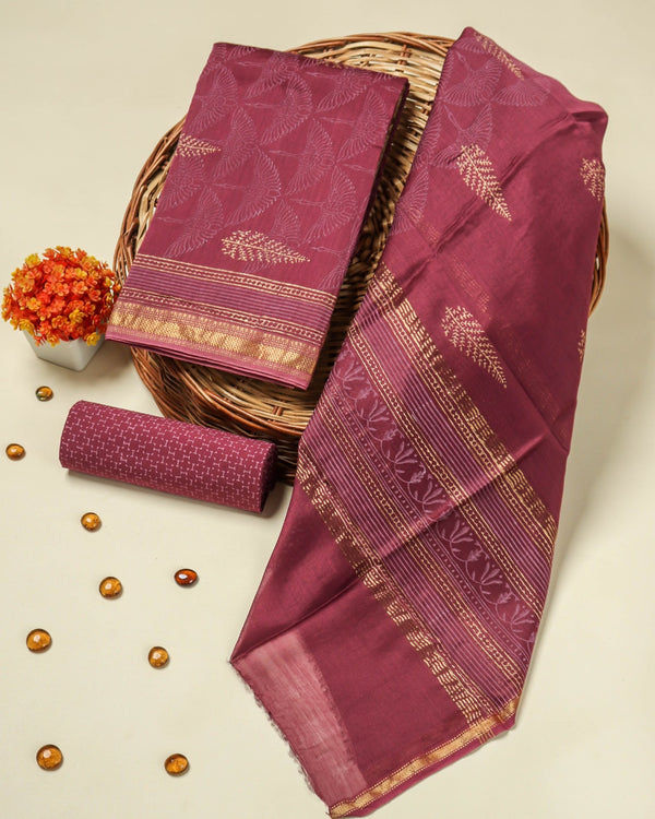 Shop unstitched block print maheshwari silk suits (MSL48)