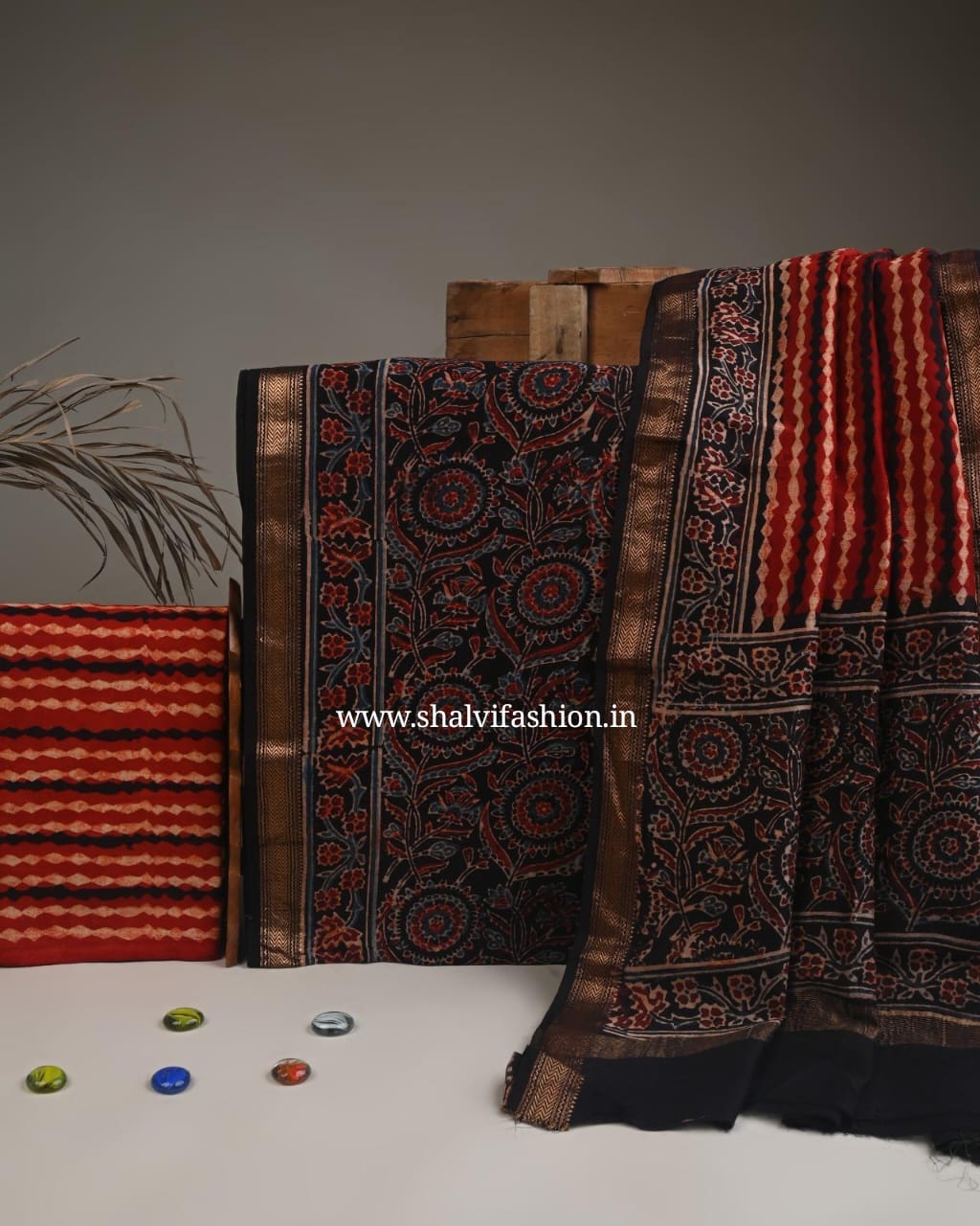 Shop ajrak print maheshwari silk suits (MSL491)