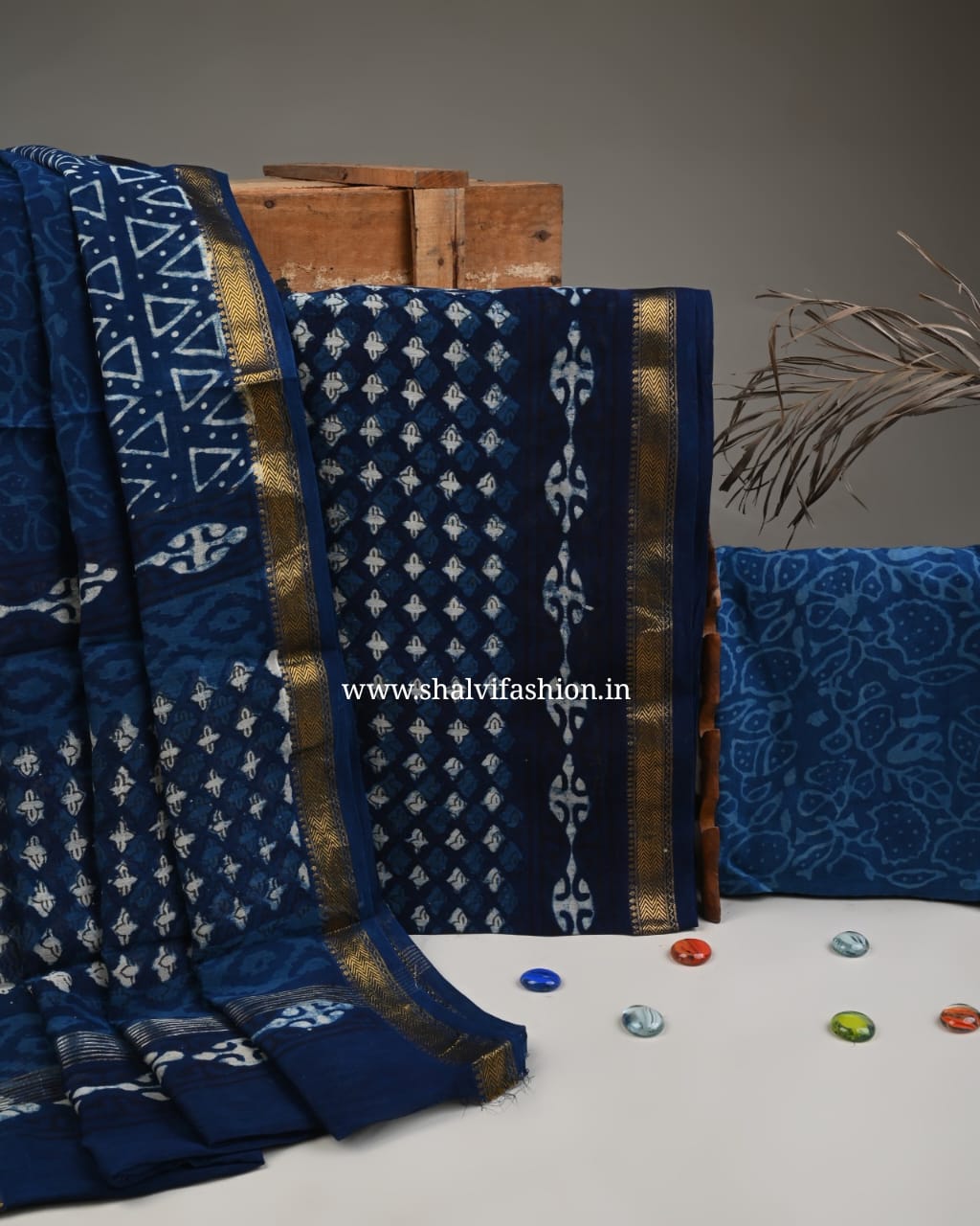 Shop indigo print maheshwari silk suits (MSL495)