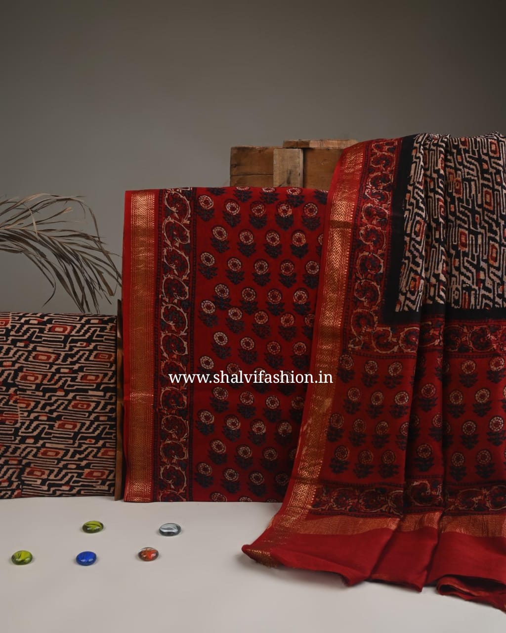 Shop unstitched ajrak print mahehswari silk suits (MSL497)