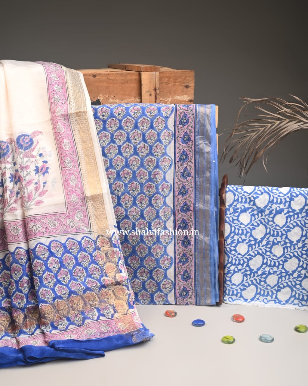 Shop unstitched block print maheshwari silk suits (MSL506)