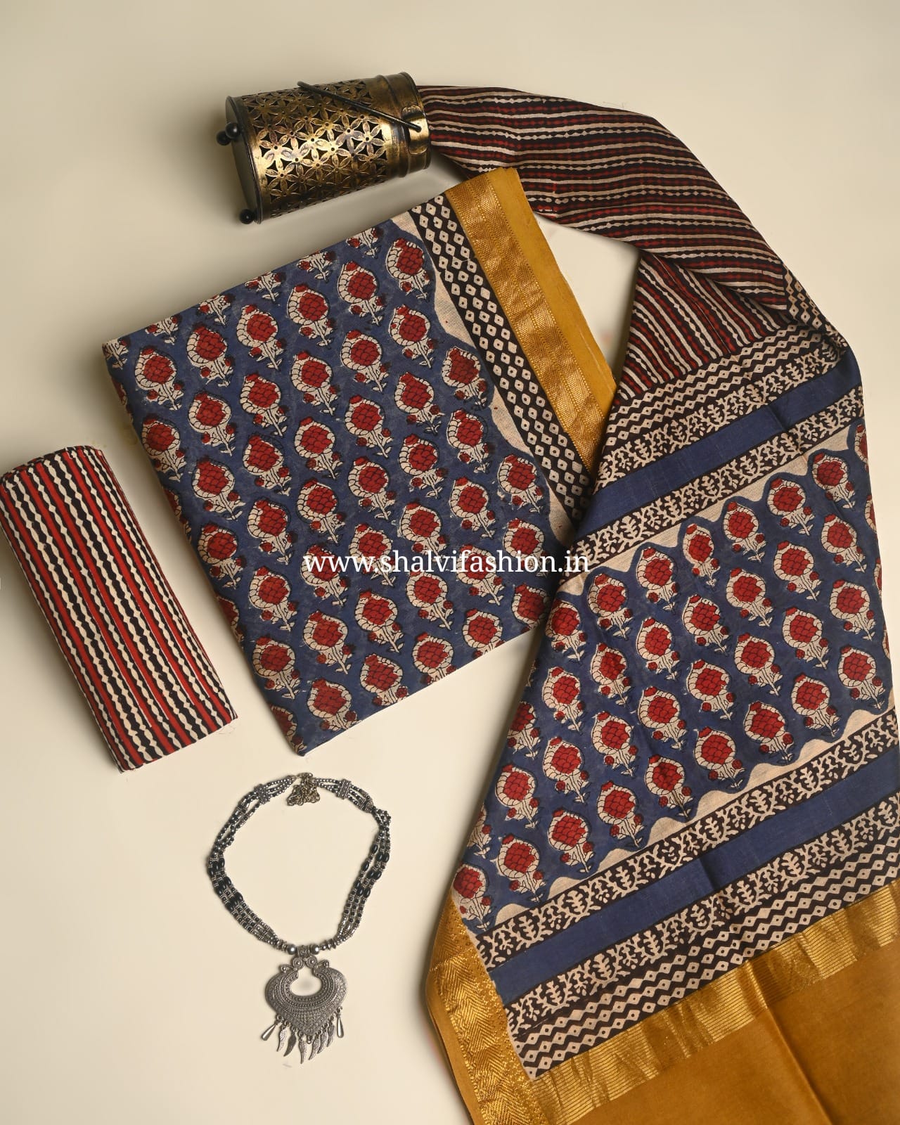 Shop hand block print maheshwari silk suits (MSL508)