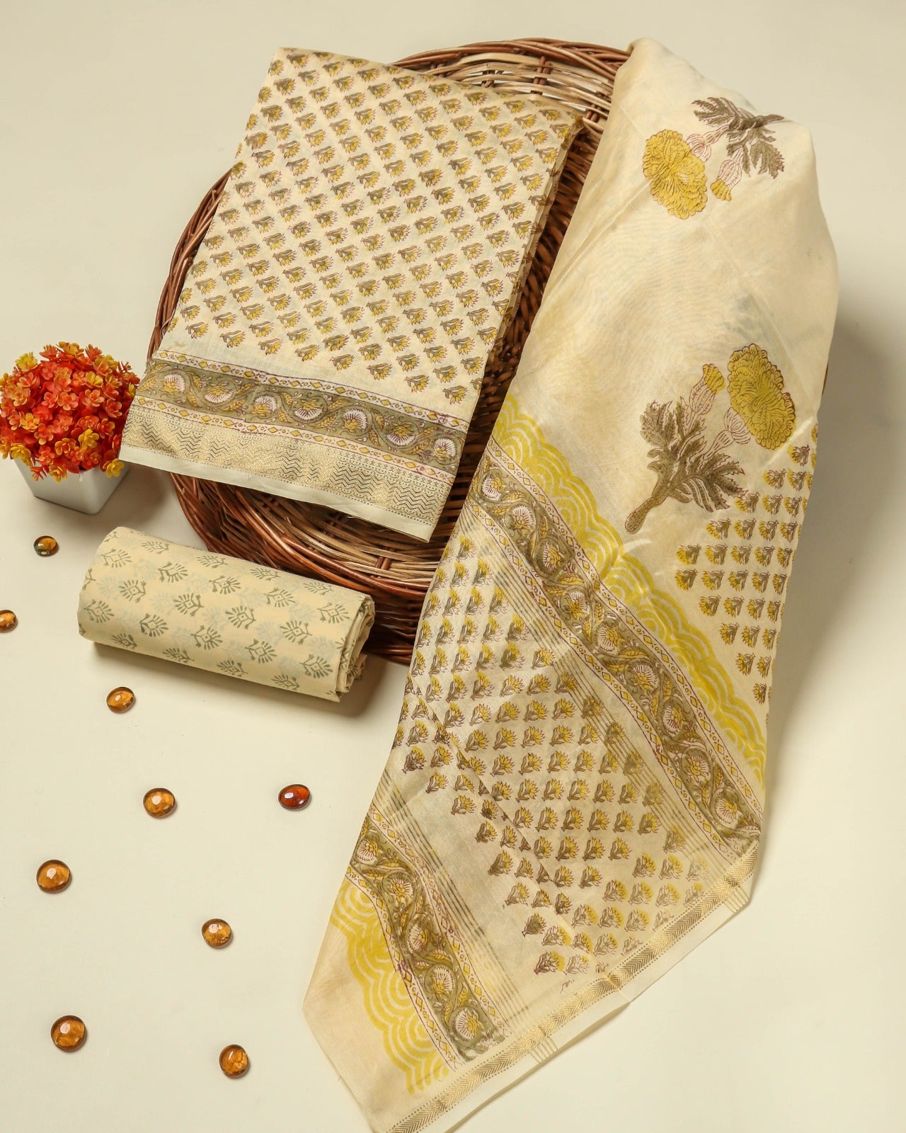 Shop hand block print maheshwari silk suits online (MSL50)