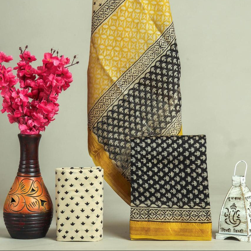 Shop unstitched block printed maheshwari silk suits (MSL521)