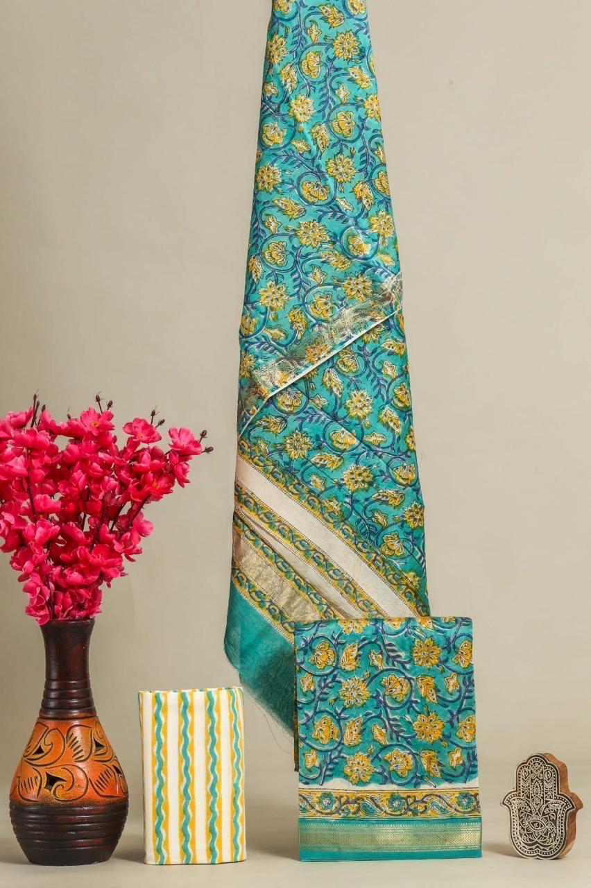 Shop unstitched block printed maheshwari silk suits (MSL527)