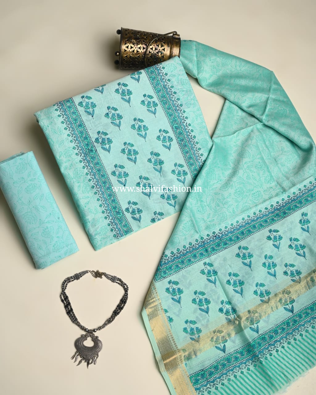 Shop unstitched block print maheshwari silk suits (MSL528)