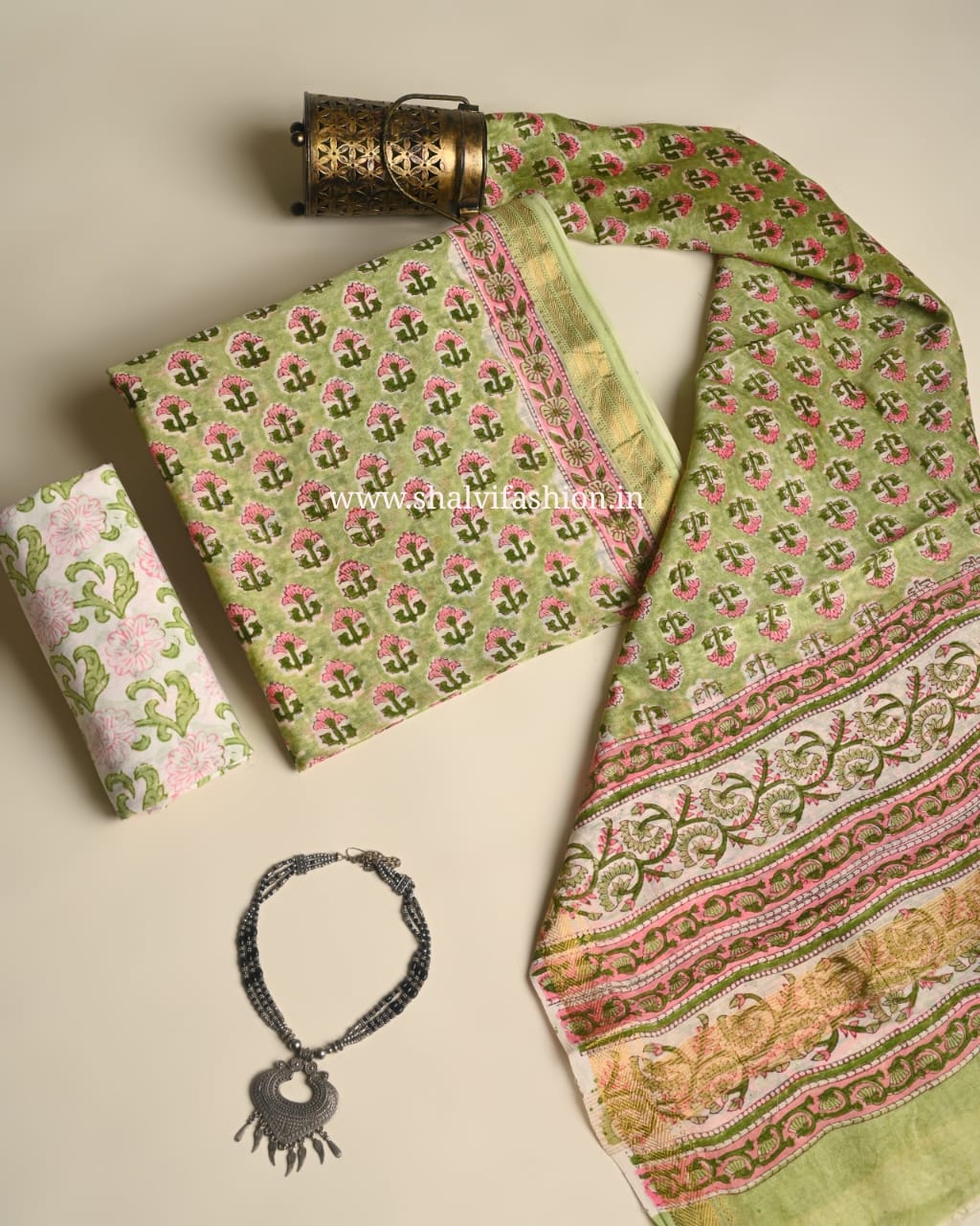 Shop hand block print maheshwari silk suits (MSL542)