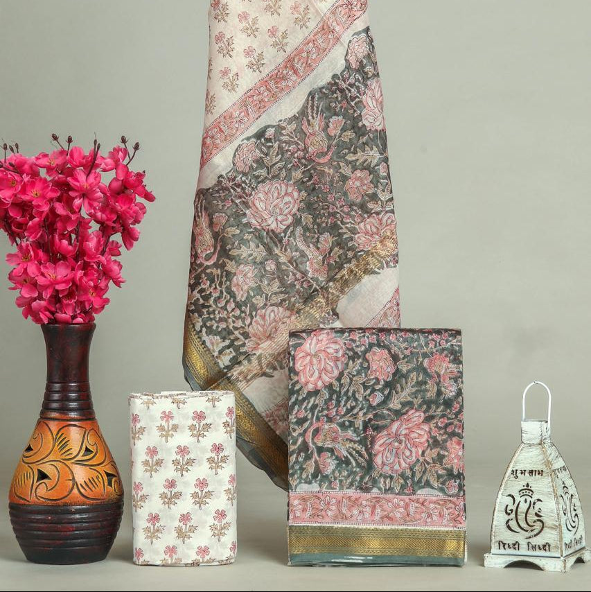 Shop hand block print maheshwari silk suits online (MSL554)