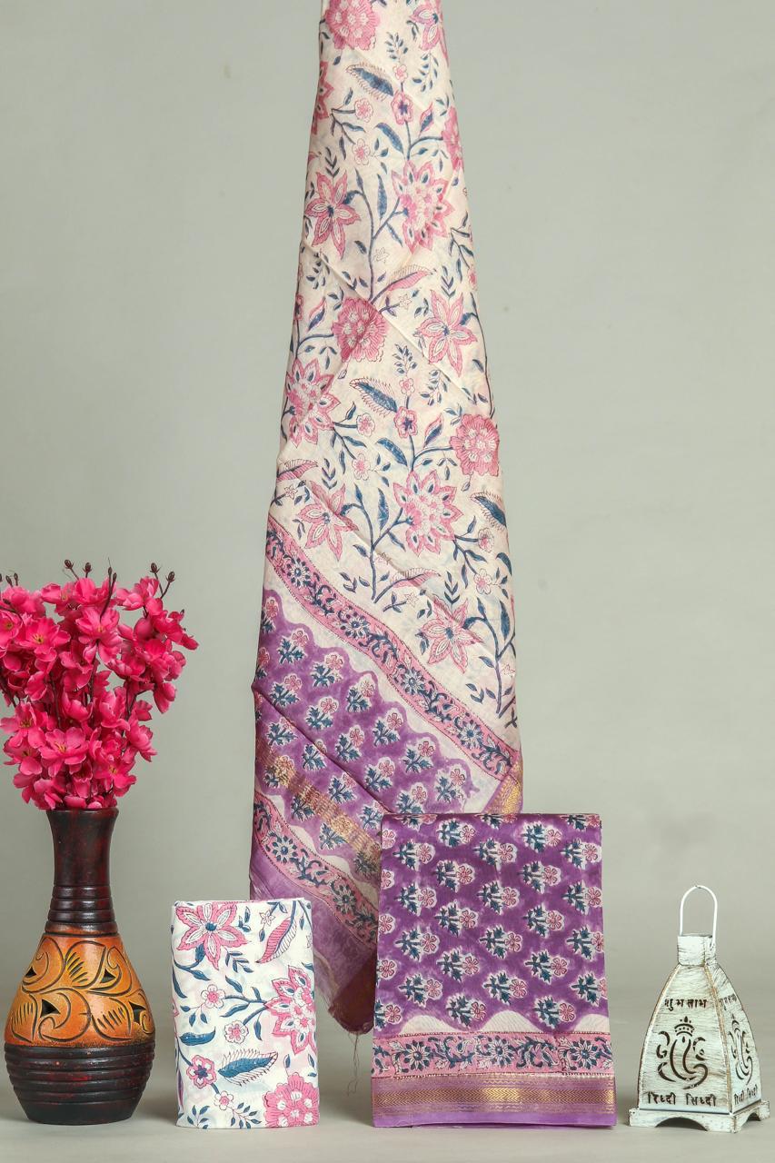 Shop unstitched block printed maheshwari silk suits (MSL559)