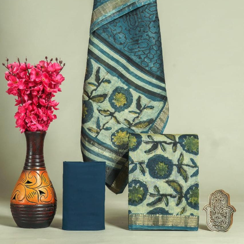 Shop hand block printed maheshwari silk suits (MSL577)