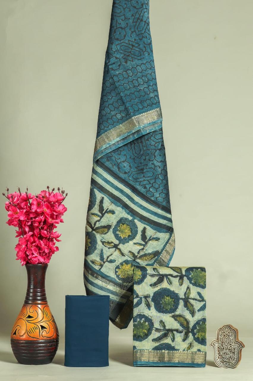 Shop hand block printed maheshwari silk suits (MSL577)