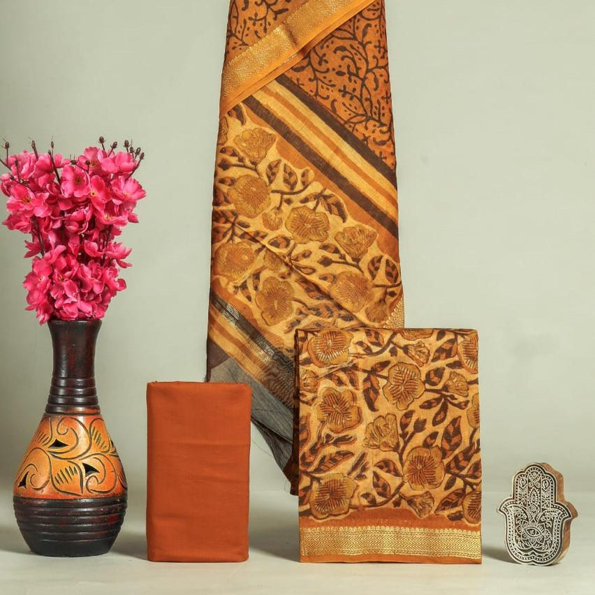 Shop hand block print maheshwari silk suit sets (MSL582)