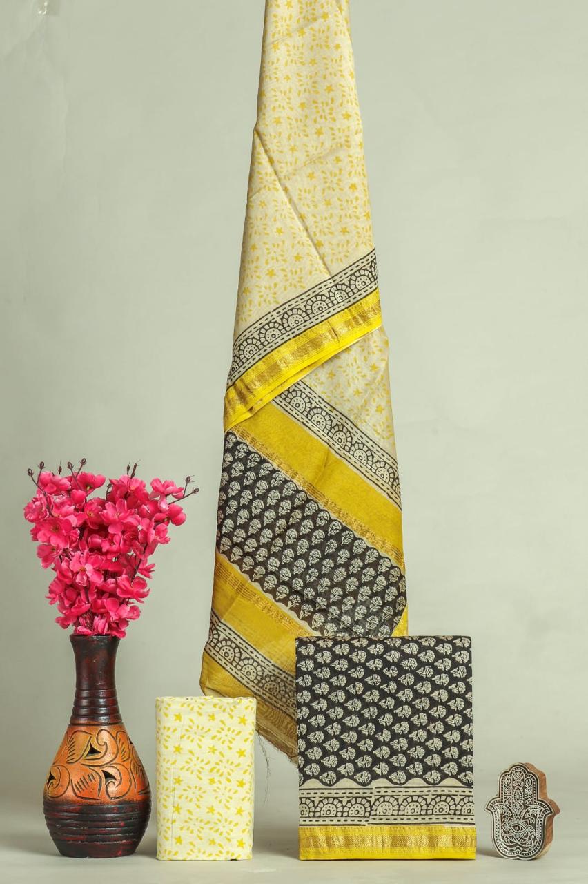 Shop unstitched block print maheshwari silk suits (MSL586)