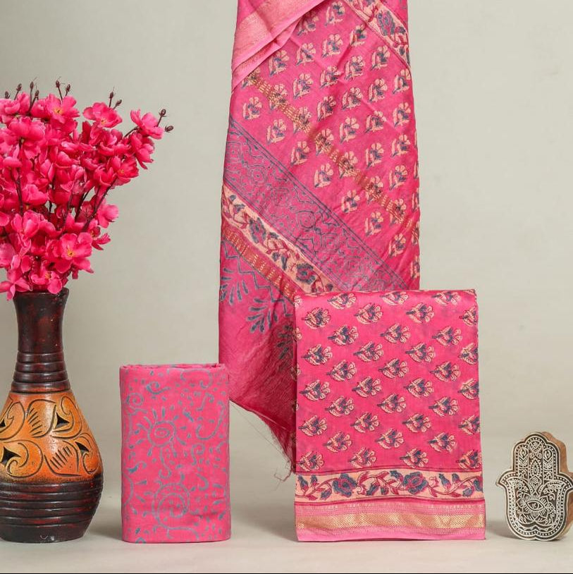Shop hand block printed maheshwari silk suits in jaipur (MSL592)