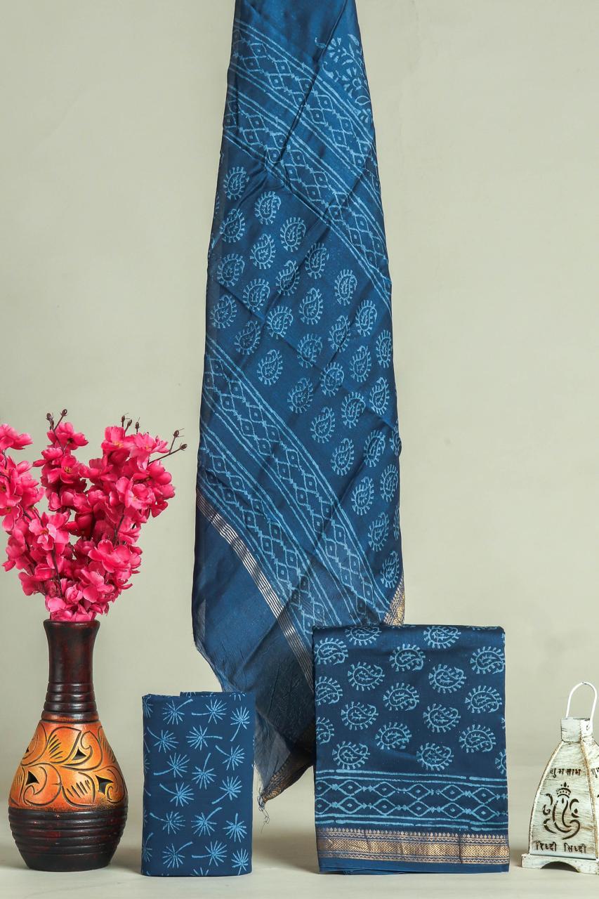 Shop hand block print maheshwari silk suits online (MSL595)