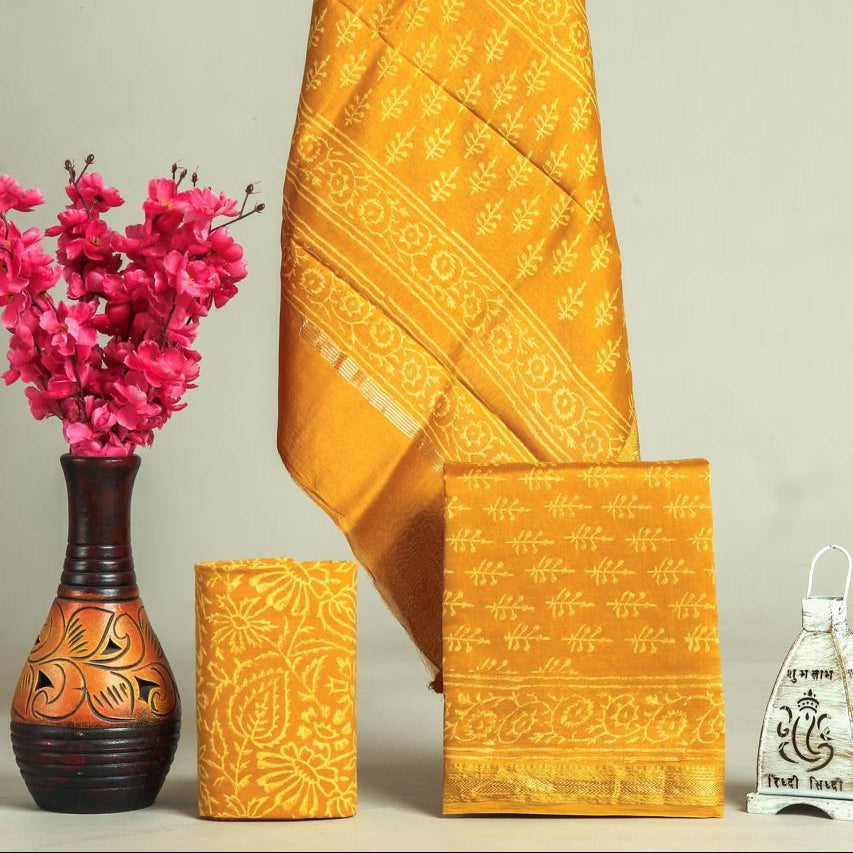 Shop unstitched hand block print maheshwari silk suits online (MSL596)