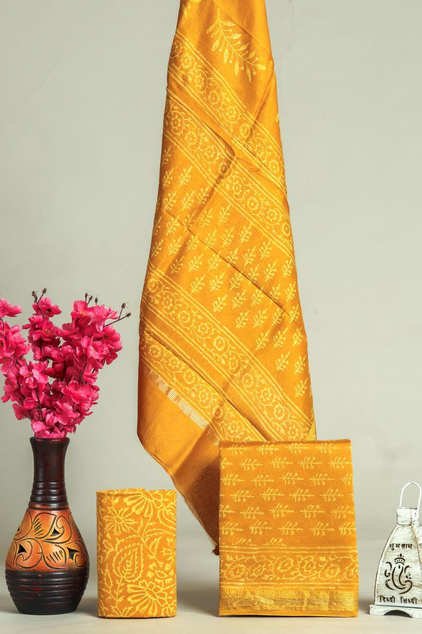 Shop unstitched hand block print maheshwari silk suits online (MSL596)