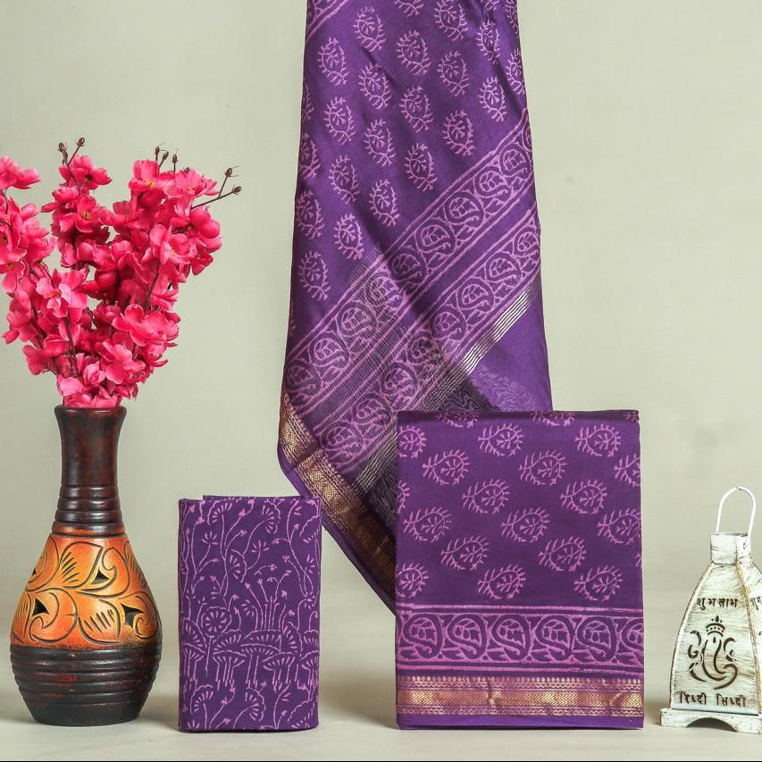 Shop jaipuri print block print maheshwari silk suits (MSL597)