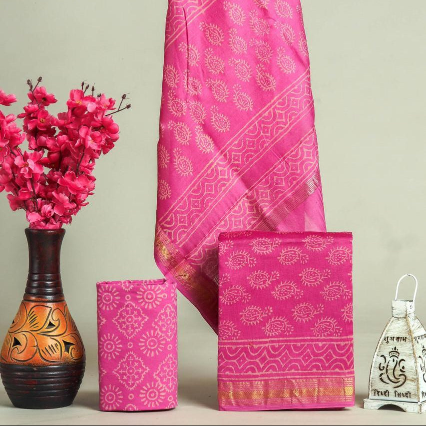Shop hand block printed maheshwari silk suits in jaipur (MSL600)