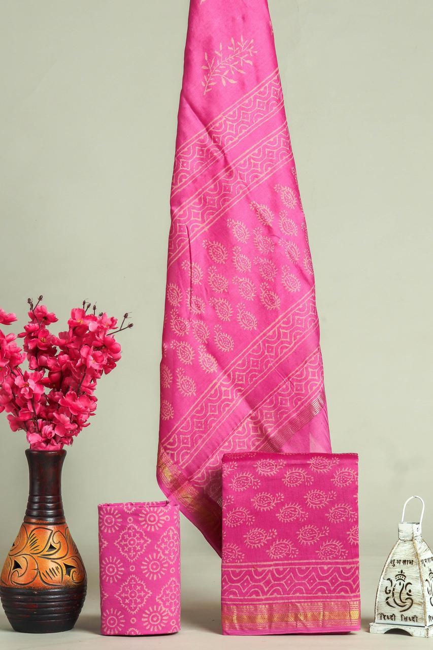 Shop hand block printed maheshwari silk suits in jaipur (MSL600)