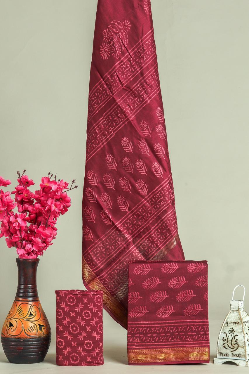 Shop hand block print maheshwari silk suits online shopping (MSL601)
