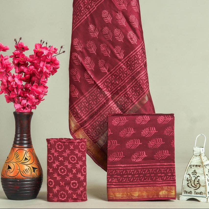 Shop hand block print maheshwari silk suits online shopping (MSL601)