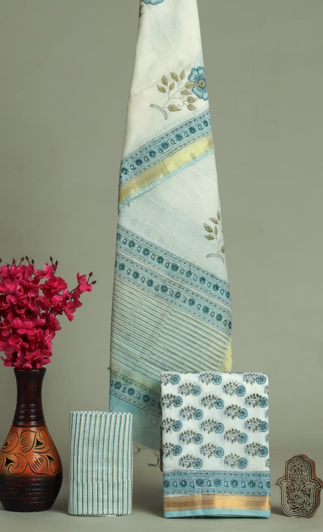 Shop unstitched block printed maheshwari silk suits (MSL613)