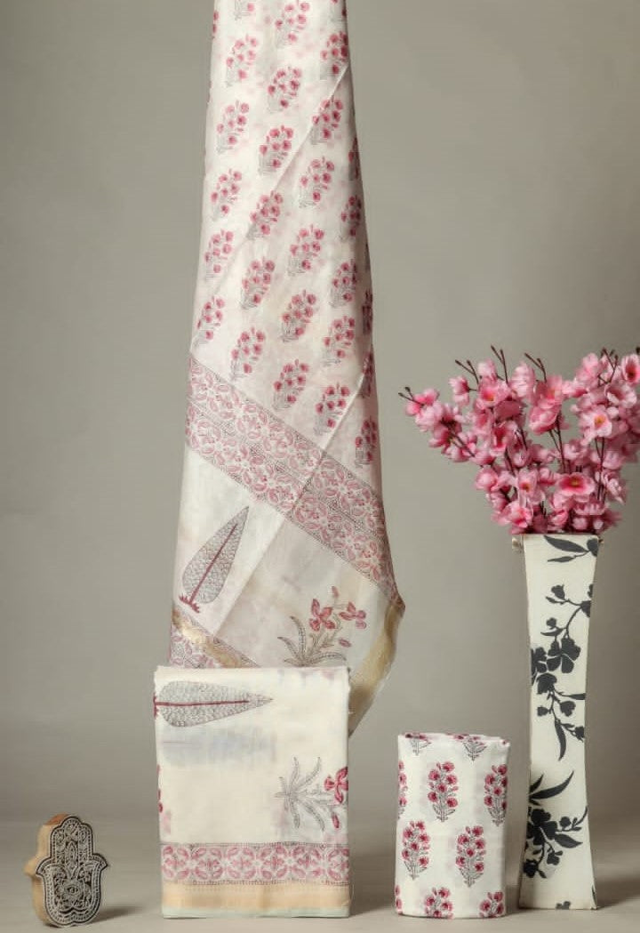 Shop hand block printed maheshwari silk suit sets (MSL615)