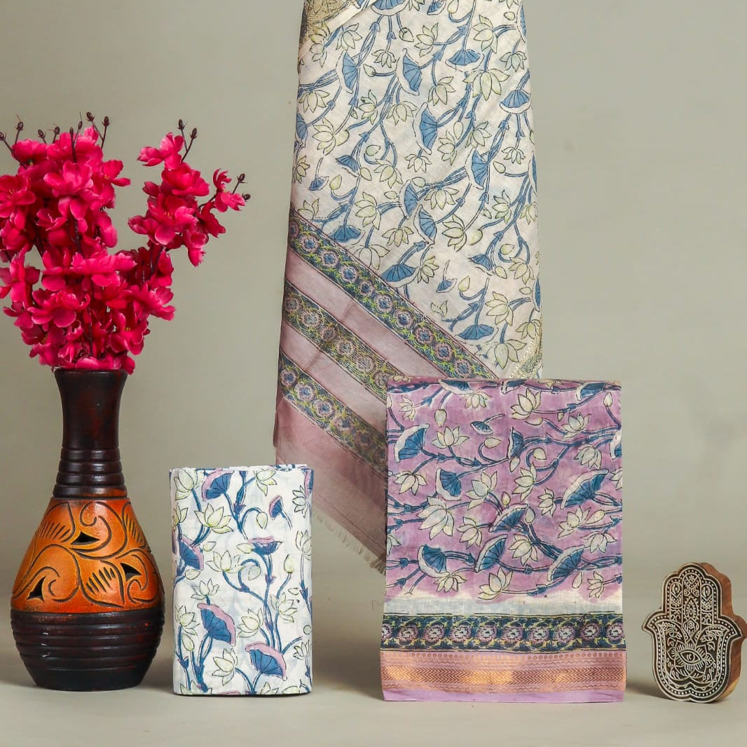 Shop hand block printed maheshwari silk suits (MSL622)