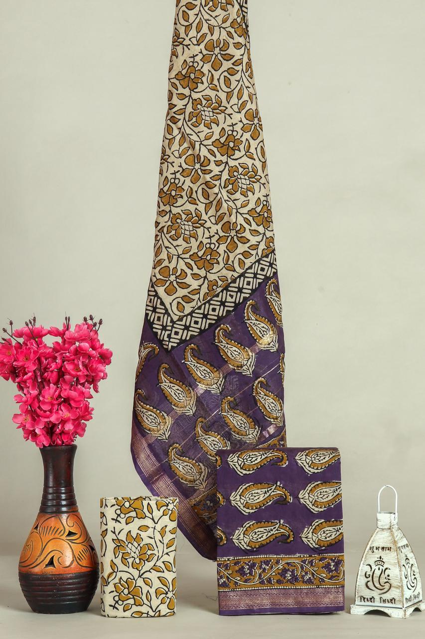 Shop unstitched block printed maheshwari silk suits (MSL634)