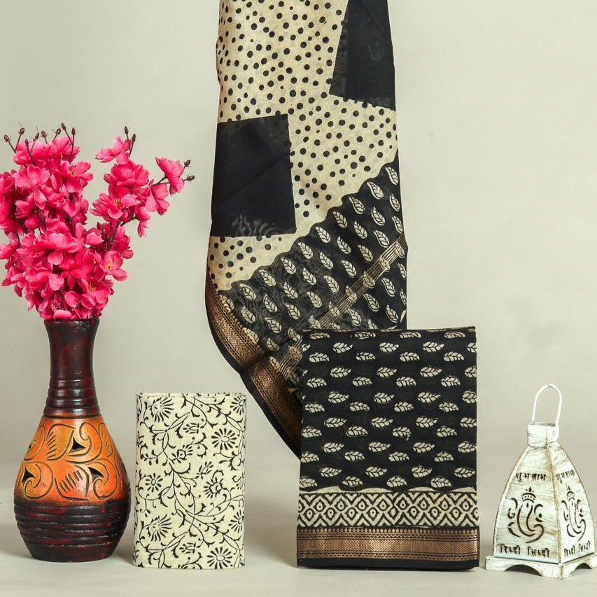 Shop unstitched hand block print maheshwari silk suits (MSL640)