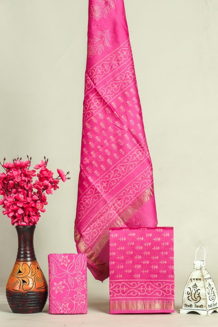 Shop unstitched block print maheshwari silk suits (MSL653)