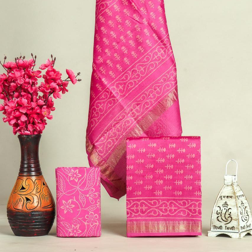 Shop unstitched block print maheshwari silk suits (MSL653)