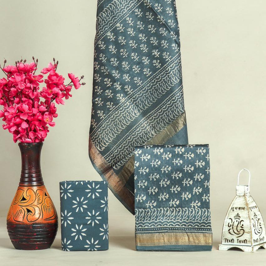 Shop unstitched block printed maheshwari silk suits in jaipur (MSL654)