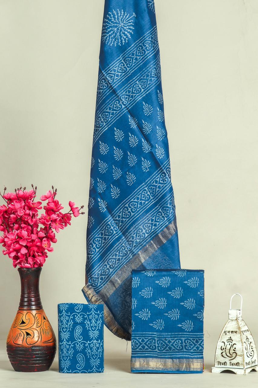 Shop block printed maheshwari silk suits online (MSL659)