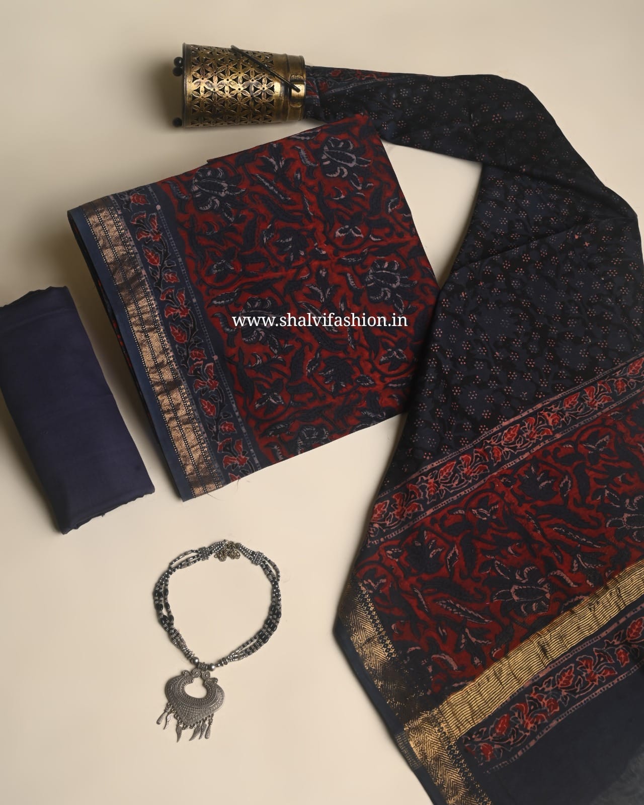 Shop unstitched block print maheshwari silk suits (MSL672)