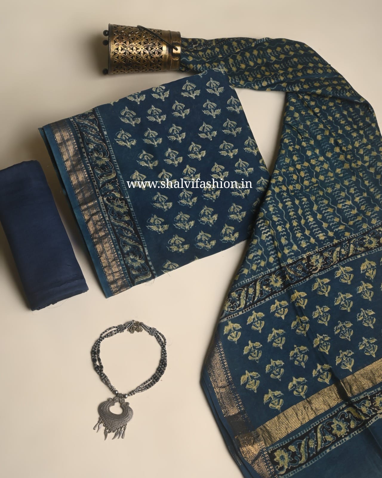 Shop ajrak printed maheshwari silk suits in jaipur (MSL683)