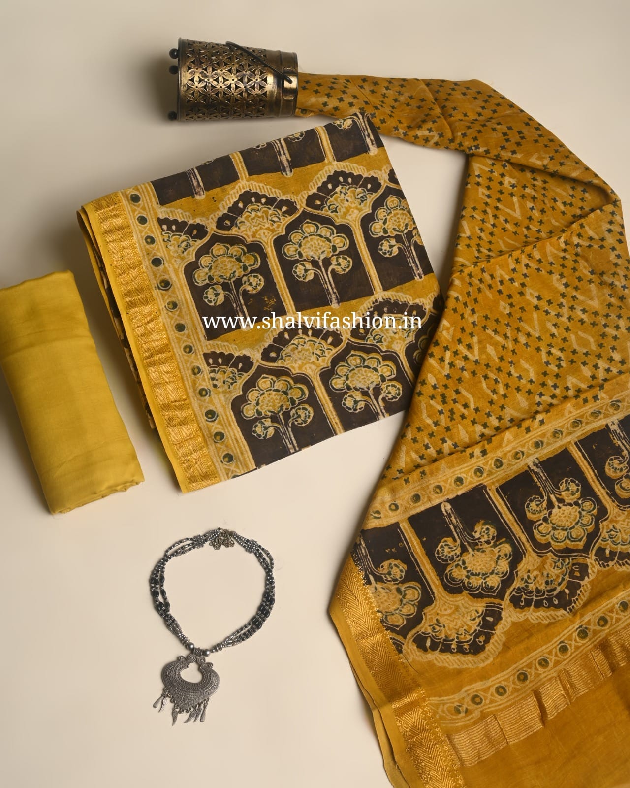 Shop unstitched ajrak printed maheshwari silk suits (MSL689)