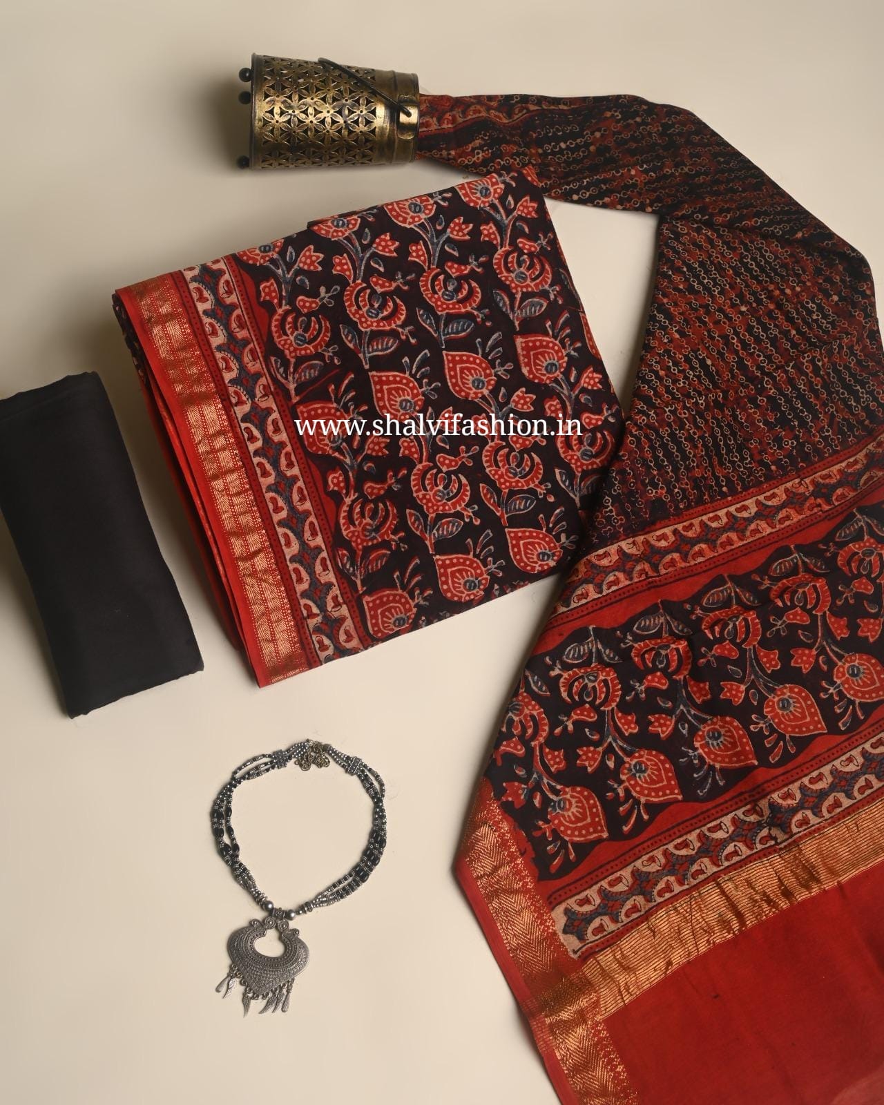 Shop ajrak print maheshwwari silk suits in jaipur (MSL690)