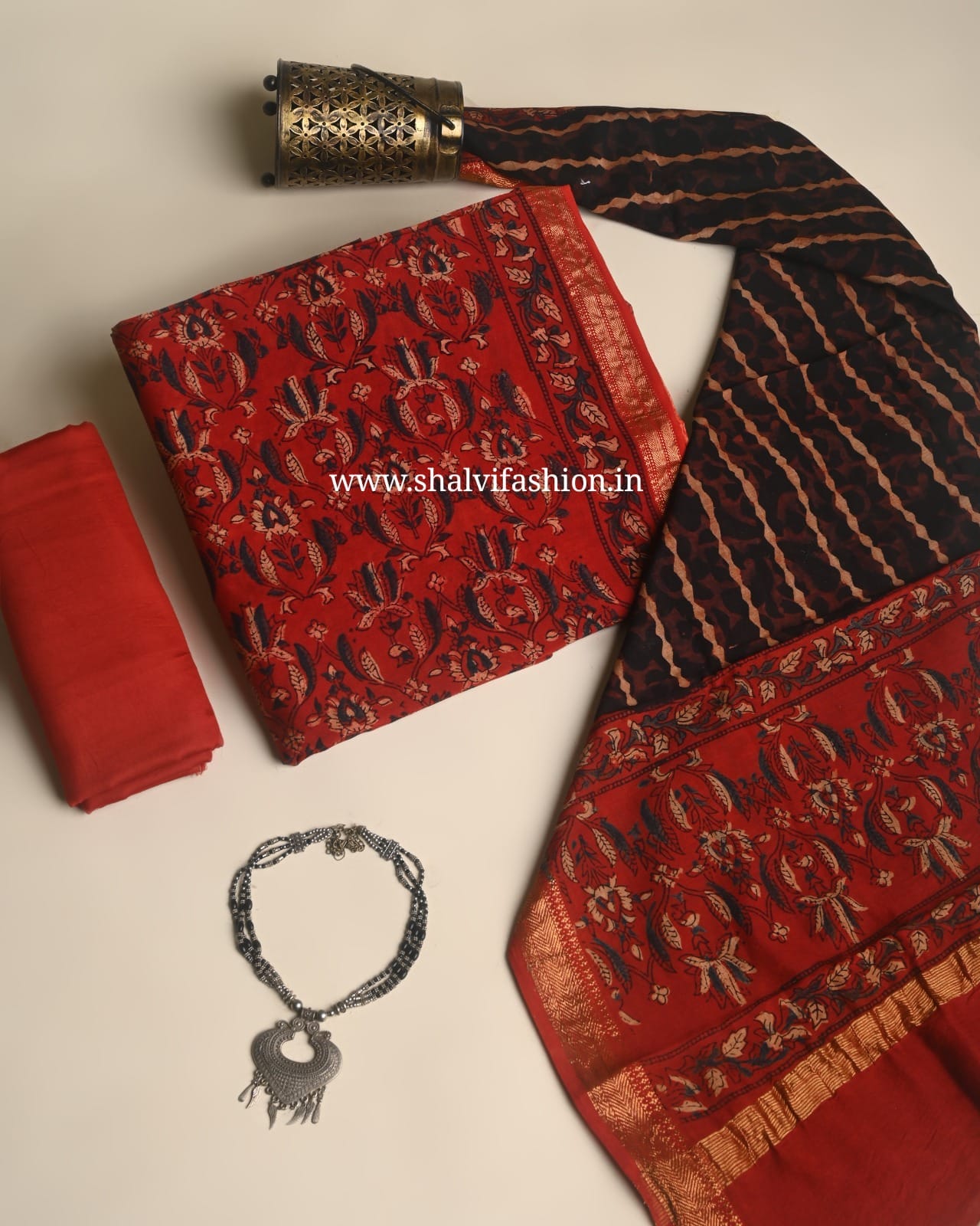 Shop hand block printed maheshwari silk suits in jaipur (MSL692)