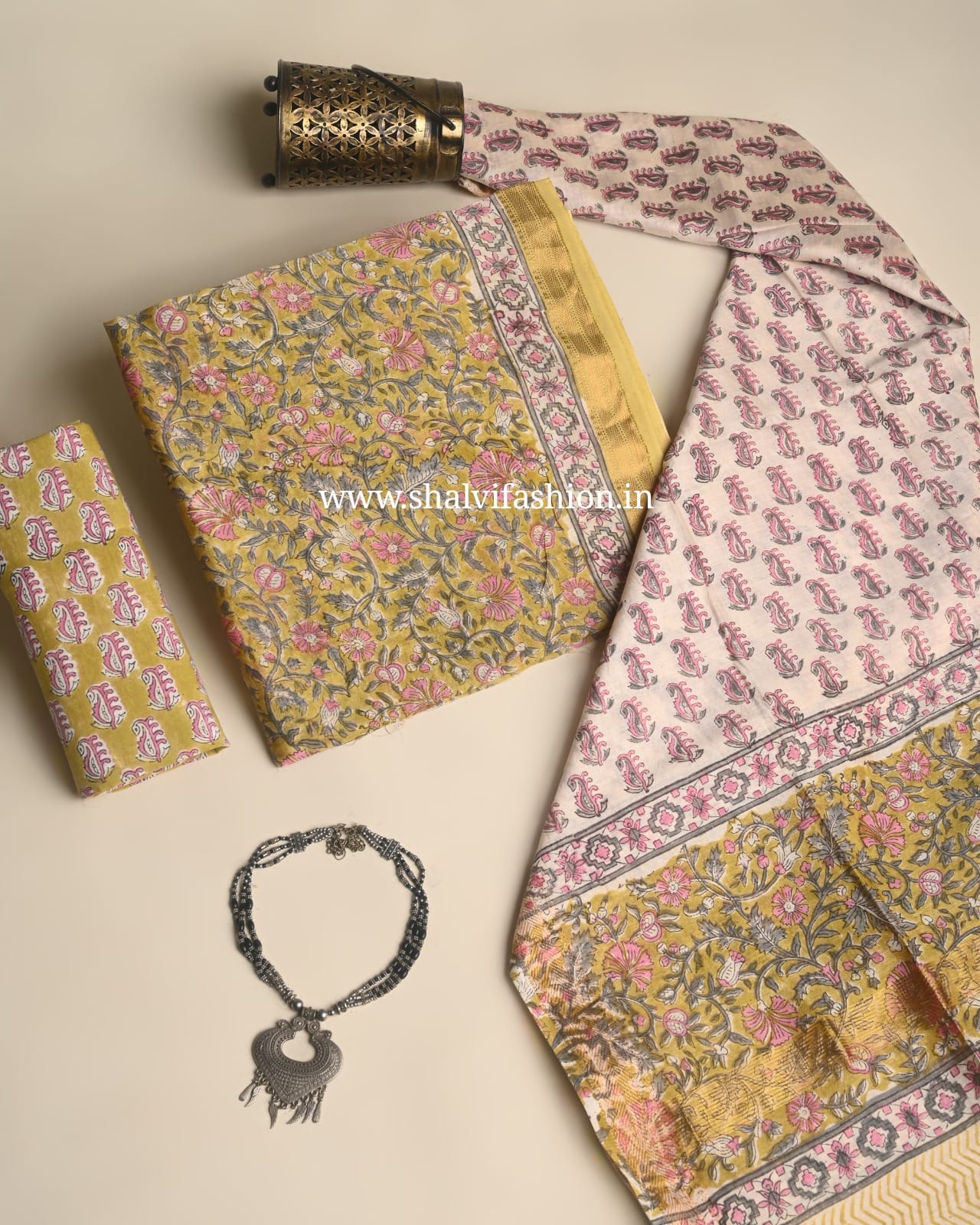 Shop unstitched block printed maheshwari silk suits (MSL696)