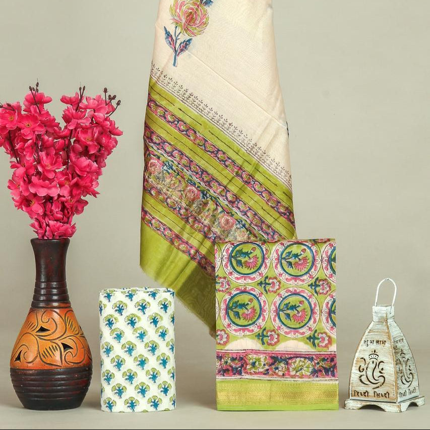 Shop unstitched block print maheshwari silk suits (MSL704)