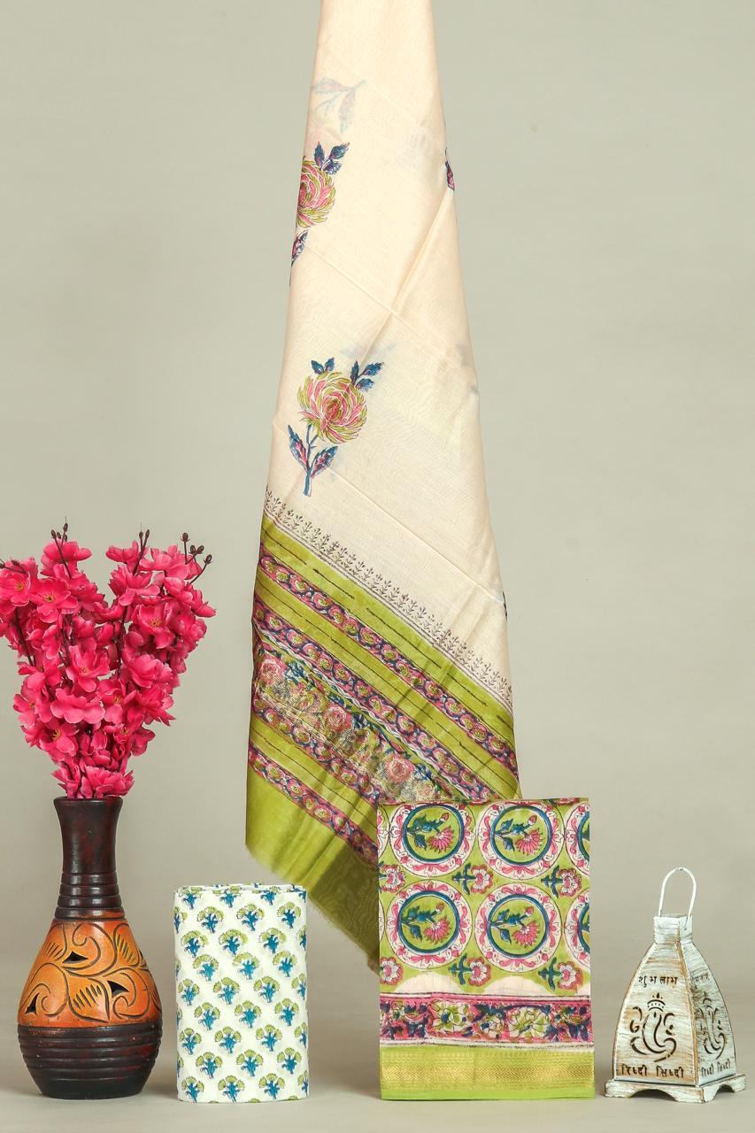 Shop unstitched block print maheshwari silk suits (MSL704)