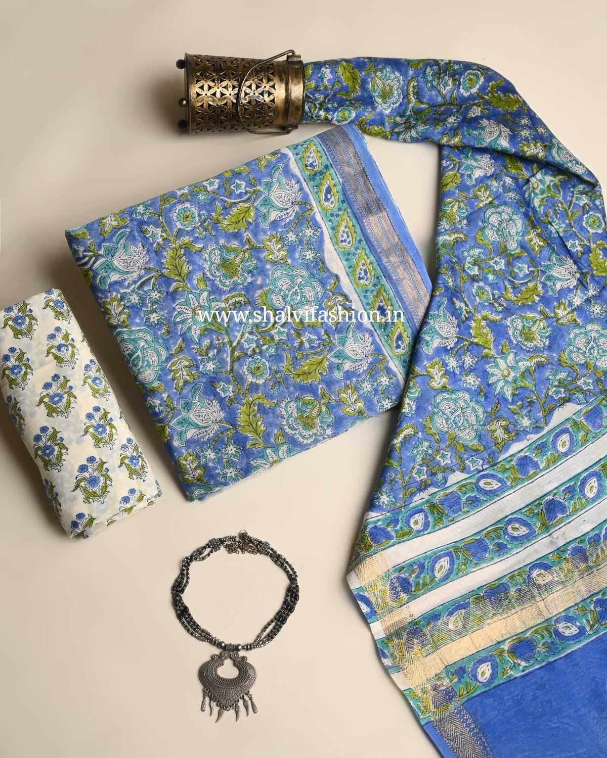 Shop hand block print maheshwari silk suits (MSL711)